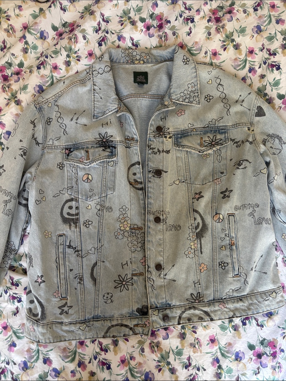 Wild Fable Limited Edition Light Wash Denim Jacket Summer of Love Accents Large
